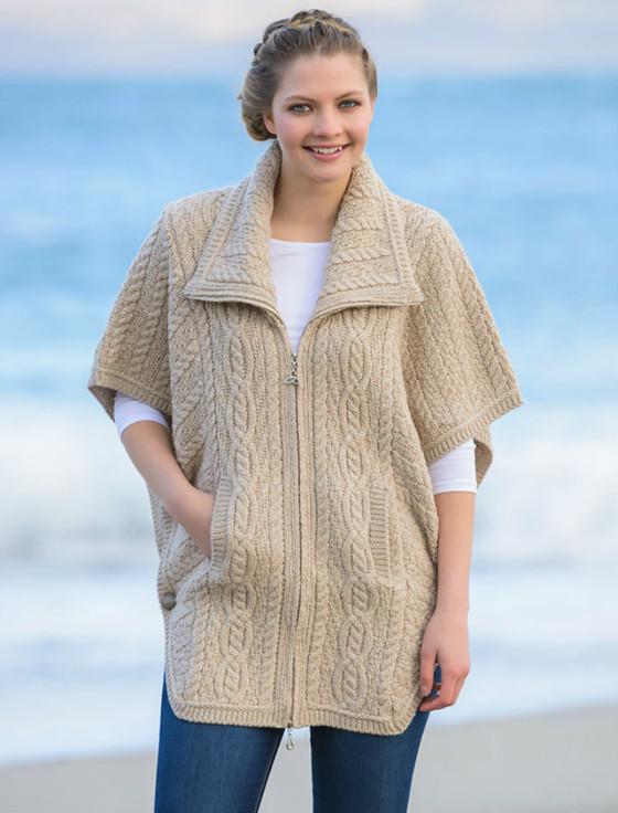 Aran Cashmere Batwing Jacket With Celtic Knot Zipper Pull‎‎‎