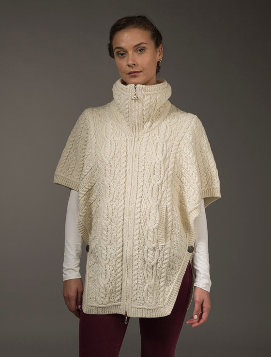 aran cashmere Batwing Jacket with Celtic Knot Zipper Pull