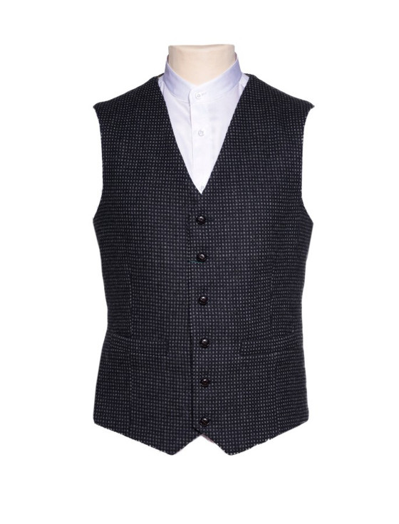 Aran Cashmere Black And Grey Night Check Tweed Waistcoat