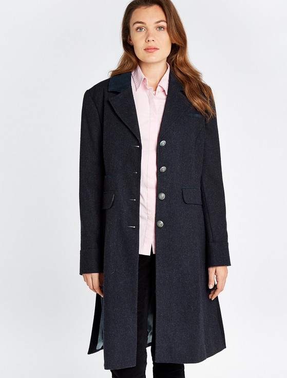 Aran Cashmere Blackthorn Ladies 3/4 Tweed Coat - Navy