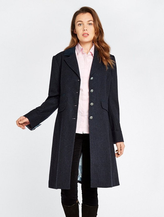 Aran Cashmere Blackthorn Ladies 3/4 Tweed Coat - Navy