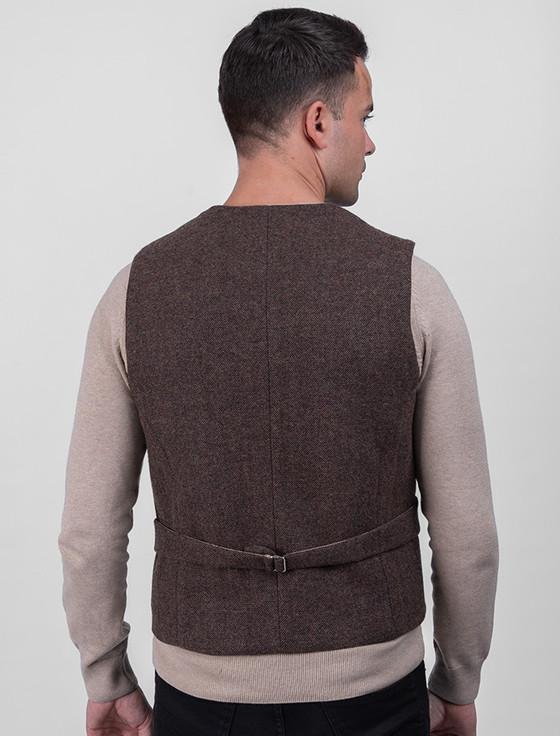 Aran Cashmere Burns Wool Tweed Waistcoat With Revere - Brown