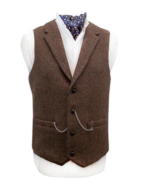 Aran Cashmere Burns Wool Tweed Waistcoat With Revere - Brown
