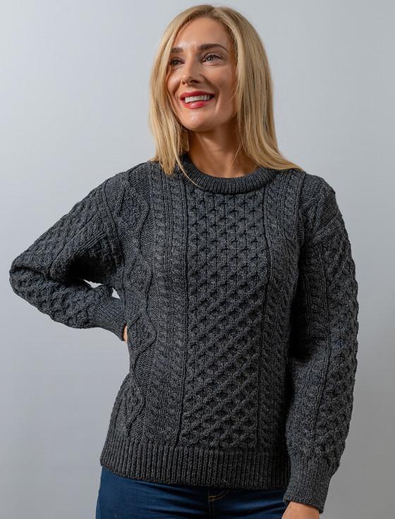 aran cashmere Cable Knit Crew Neck Aran Wool Sweater