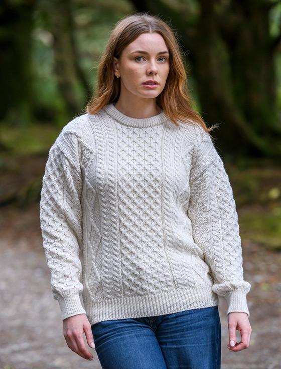 Aran Cashmere Cable Knit Crew Neck Aran Wool Sweater