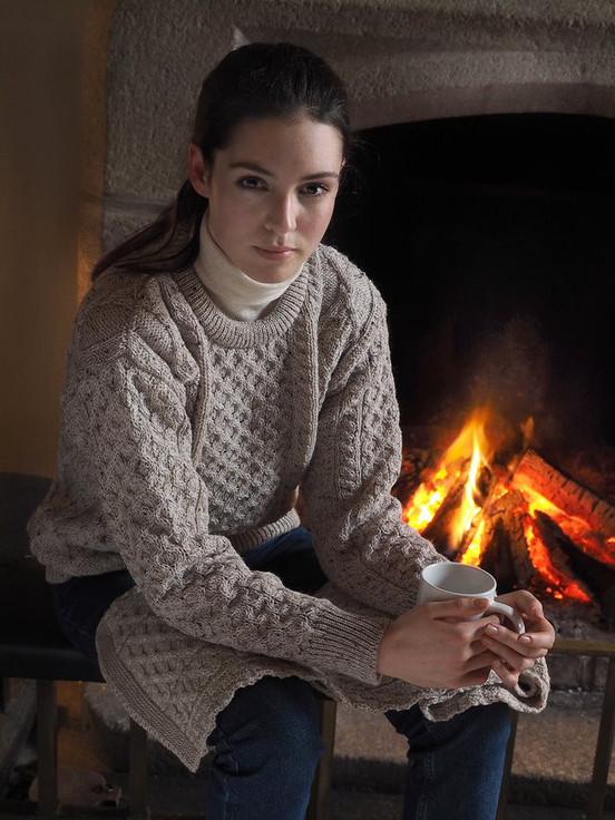 aran cashmere Cable Knit Crew Neck Aran Wool Sweater