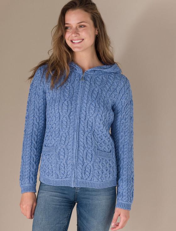 Aran Cashmere Cable Knit Hoodie With Celtic Knot Zipper Pull