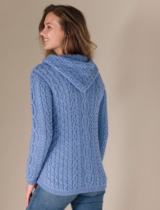 Aran Cashmere ‎Cable Knit Hoodie ‎with Celtic Knot Zipper Pull‎‎‎‎