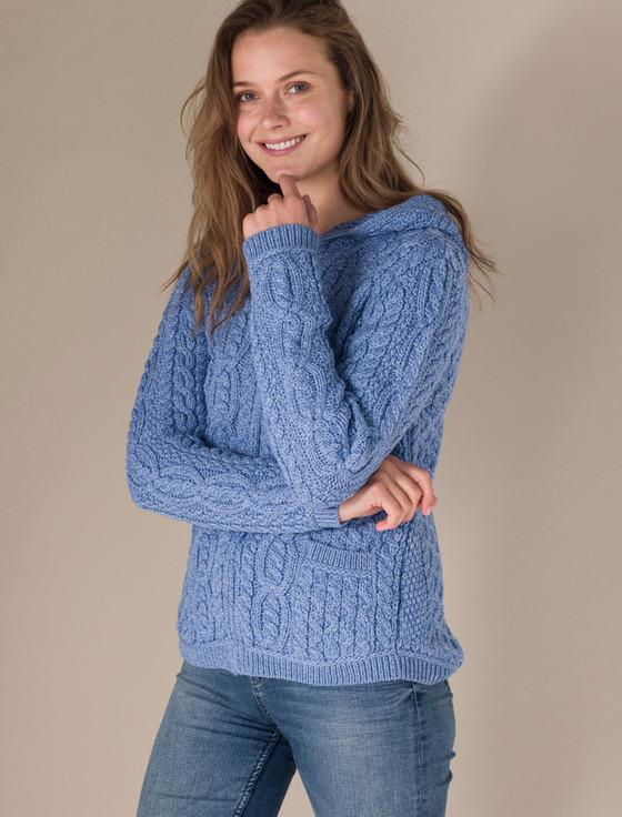 Aran Cashmere ‎Cable Knit Hoodie ‎with Celtic Knot Zipper Pull‎‎‎‎