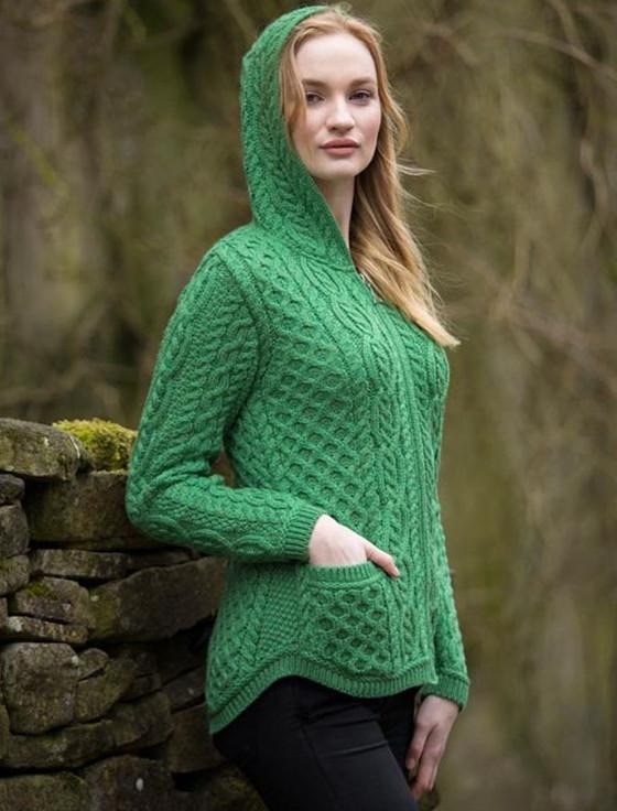 Aran Cashmere Cable Knit Hoodie With Celtic Knot Zipper Pull