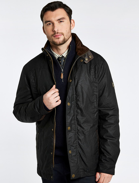 aran cashmere Carrickfergus Men's Waxed Jacket - Black