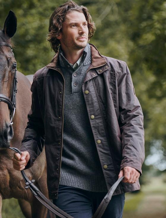 aran cashmere Carrickfergus Men's Waxed Jacket - Java