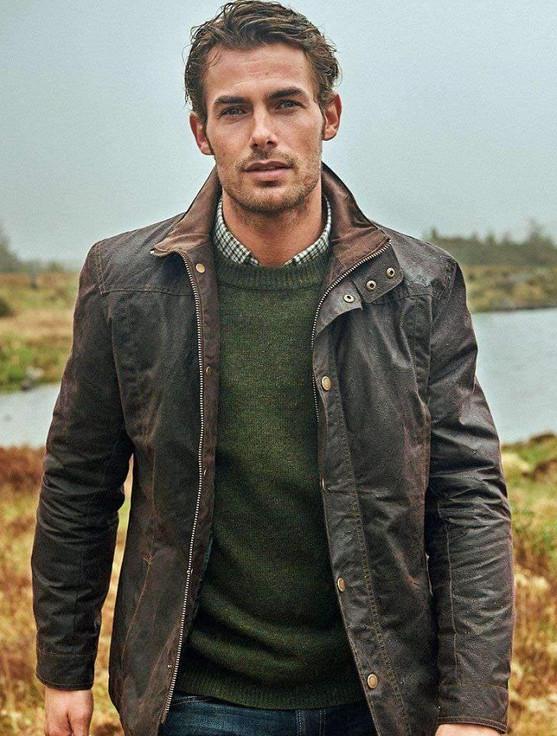 aran cashmere Carrickfergus Men's Waxed Jacket - Olive