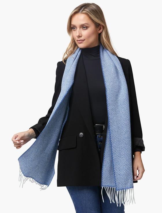 Aran Cashmere Cashmere Scarf - Denim & White Herringbone