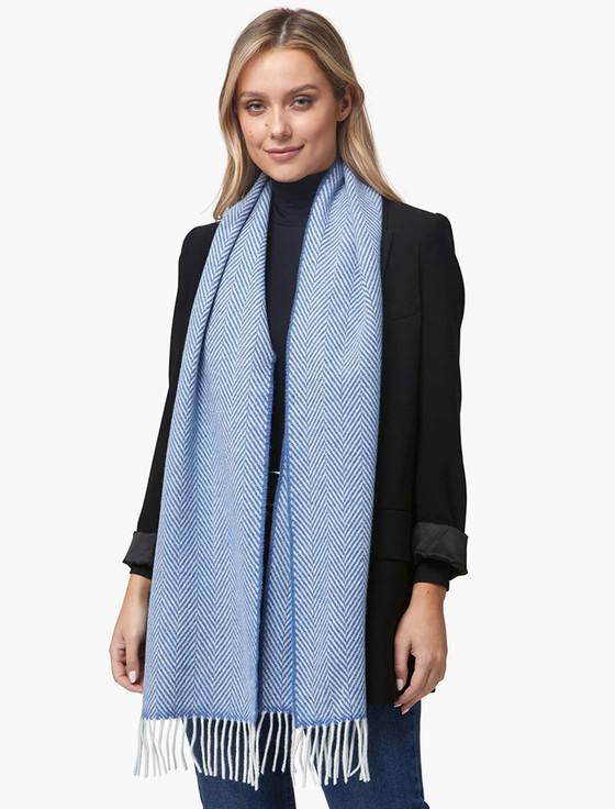 Aran Cashmere Cashmere Scarf - Denim & White Herringbone