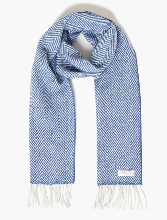Aran Cashmere Cashmere Scarf - Denim & White Herringbone