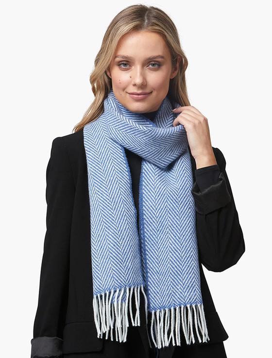 aran cashmere Cashmere Scarf - Denim & White Herringbone