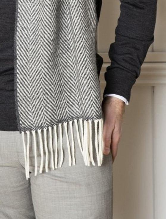 Aran Cashmere Cashmere Scarf - Oxford & White Herringbone