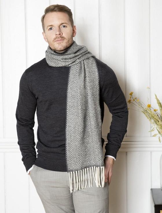 aran cashmere Cashmere Scarf - Oxford & White Herringbone