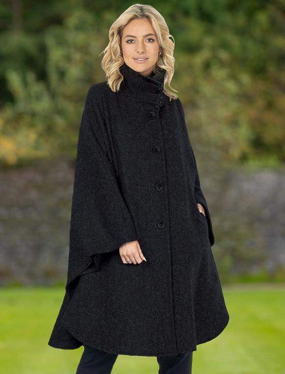 Aran Cashmere Cashmere Wool Cape With Faux Fur Collar