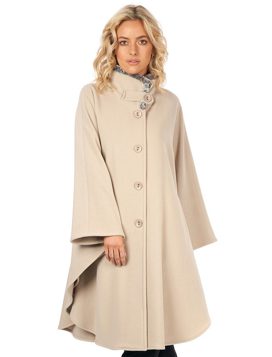 Aran Cashmere Cashmere Wool Cape With Faux Fur Collar