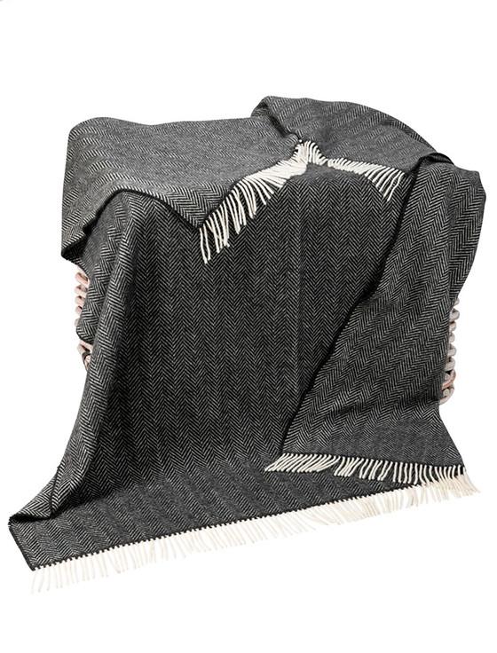 aran cashmere Cashmere Wool Throw - Charcoal Grey Herringbone