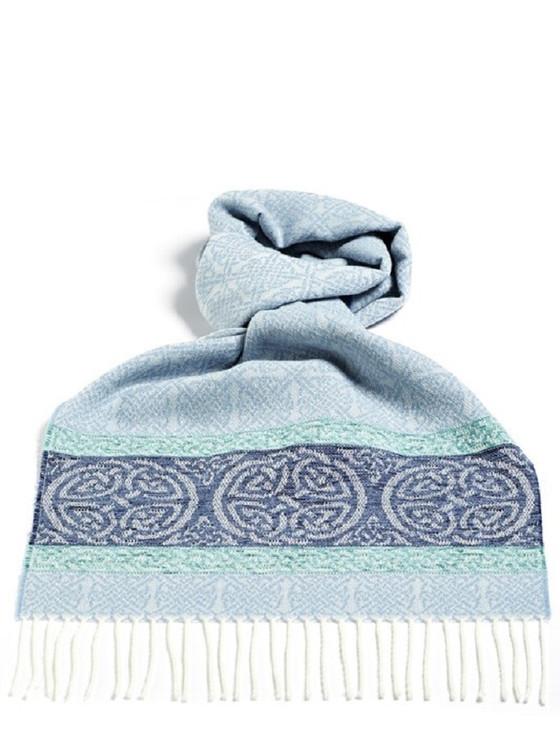 Aran Cashmere Celtic Border Pattern Scarf - Alaska Blue
