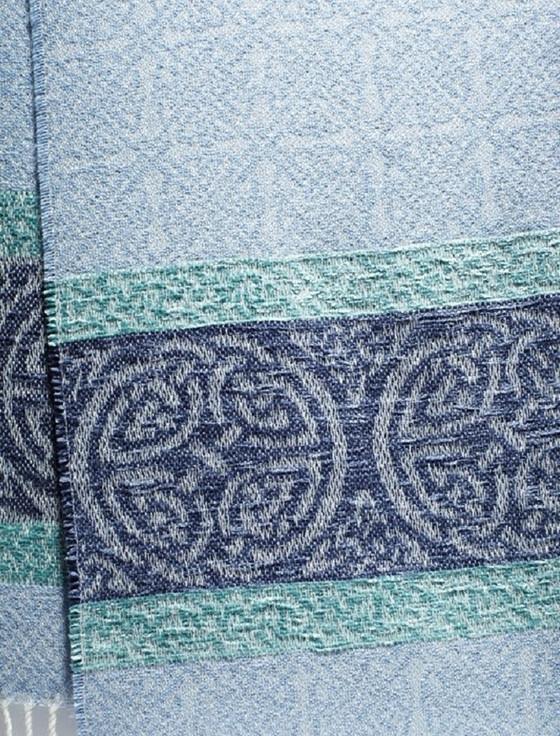 Aran Cashmere Celtic Border Pattern Scarf - Alaska Blue