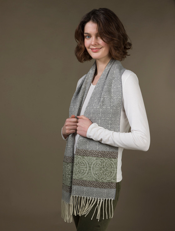 Aran Cashmere Celtic Border Pattern Scarf - Alpine Slate