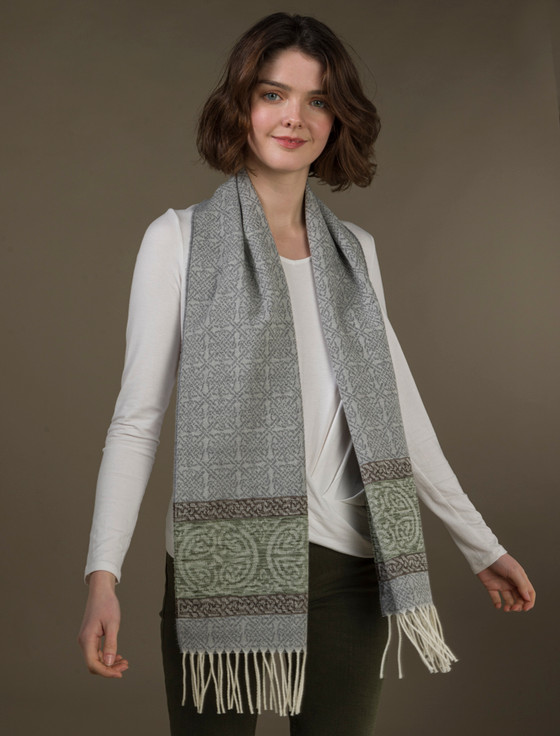 Aran Cashmere Celtic Border Pattern Scarf - Alpine Slate