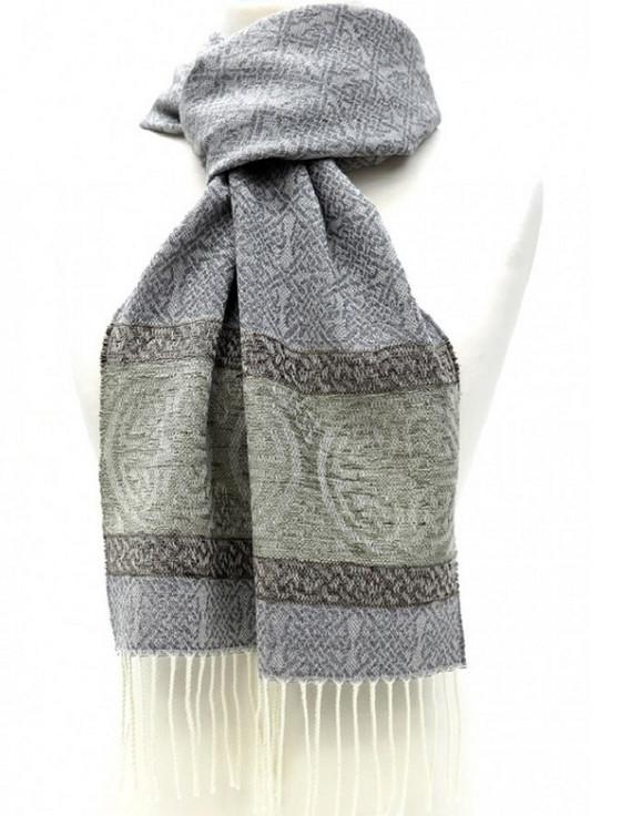Aran Cashmere Celtic Border Pattern Scarf - Alpine Slate