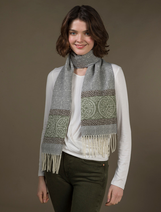 aran cashmere Celtic Border Pattern Scarf - Alpine Slate