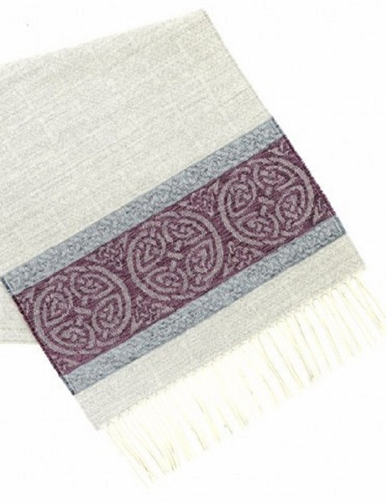 Aran Cashmere Celtic Border Pattern Scarf - Artic Grey