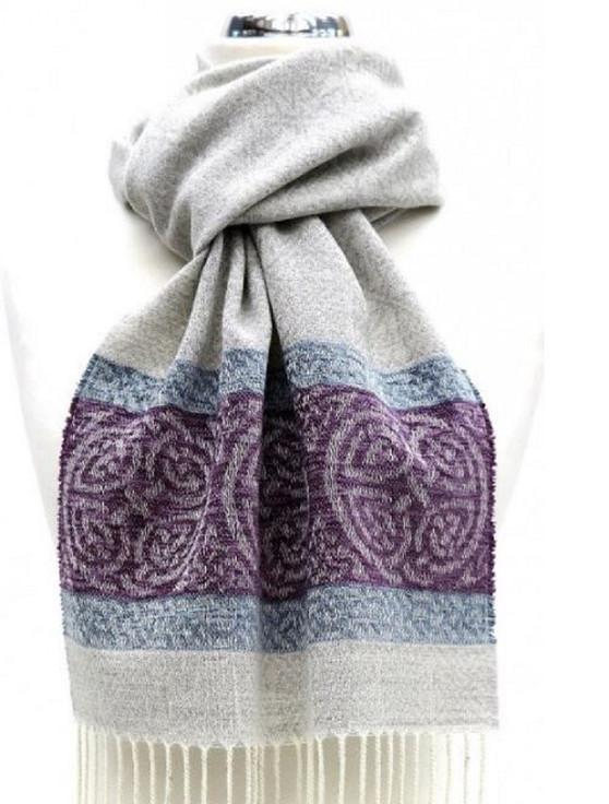 aran cashmere Celtic Border Pattern Scarf - Artic Grey