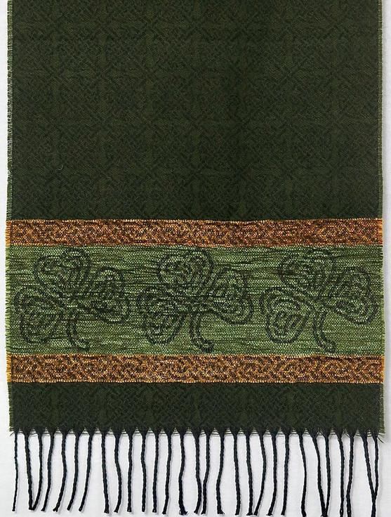 Aran Cashmere Celtic Border Pattern Scarf - Shamrock Olive