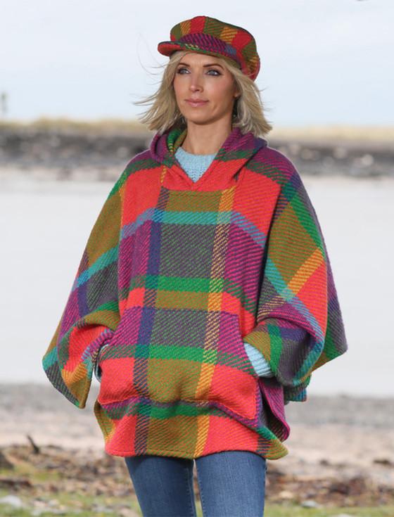 Aran Cashmere Cheryl Herringbone Hooded Poncho - Galway Multi