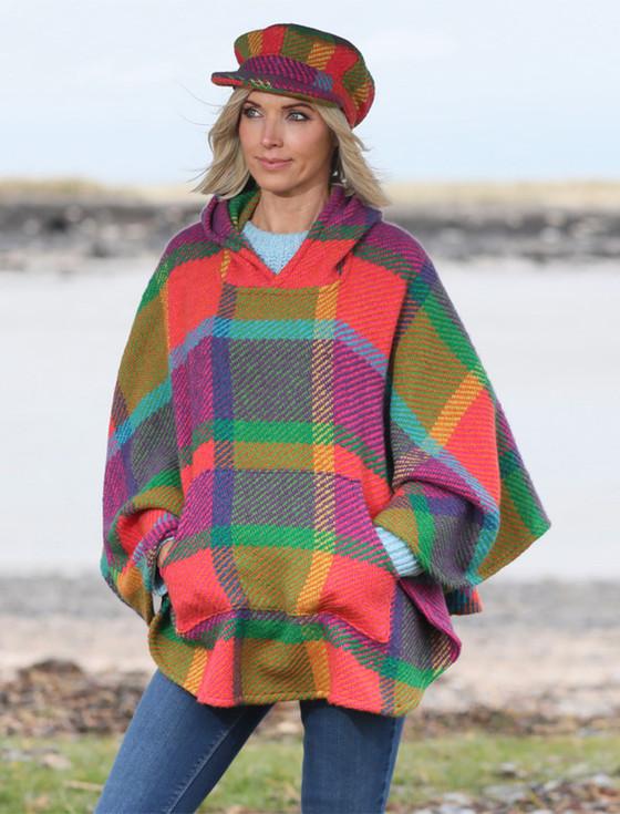 Aran Cashmere Cheryl Herringbone Hooded Poncho - Galway Multi
