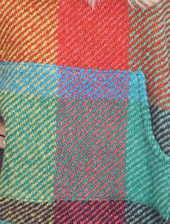 Aran Cashmere Cheryl Herringbone Hooded Poncho - Kildare Multi-Light-Green