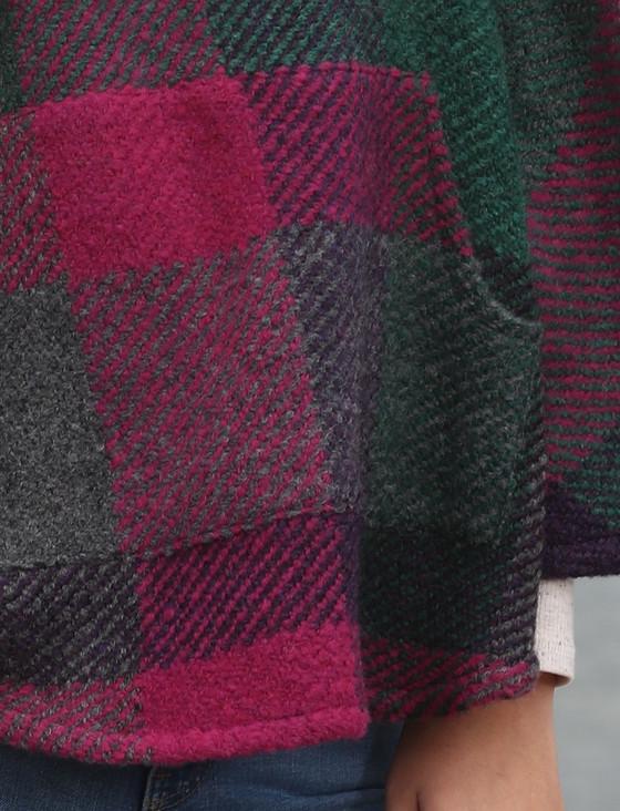 Aran Cashmere Cheryl Herringbone Hooded Poncho - Kildare Multi-Mulberry