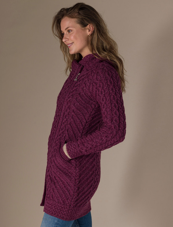 Aran Cashmere Claddagh Hear‎t‎ Desig‎n Side Zip Coatigan‎‎‎