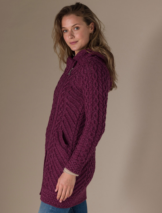 Aran Cashmere Claddagh Hear‎t‎ Desig‎n Side Zip Coatigan‎‎‎