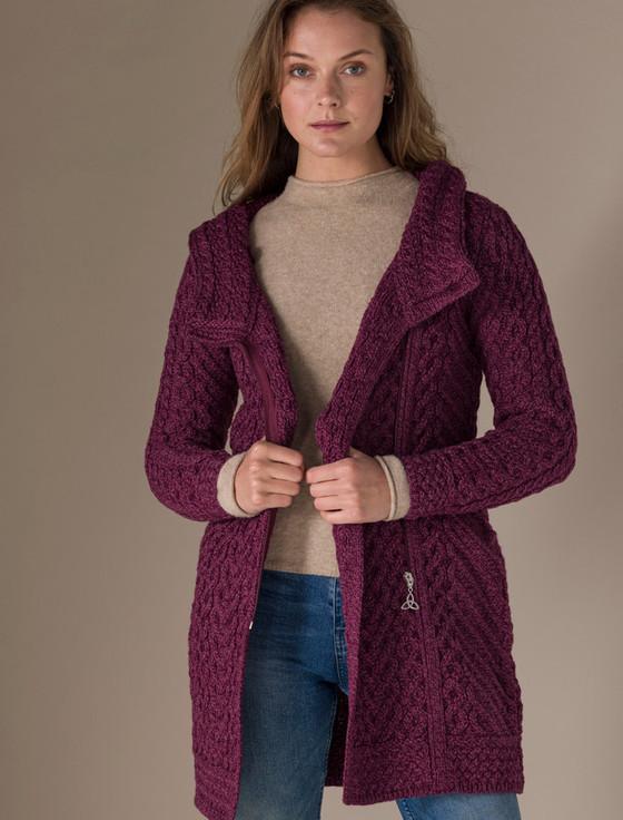 Aran Cashmere Claddagh Hear‎t‎ Desig‎n Side Zip Coatigan‎‎‎