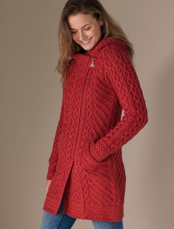 Aran Cashmere ‎‎Claddagh Heart‎ De‎sign Side Zip Coatigan‎‎‎