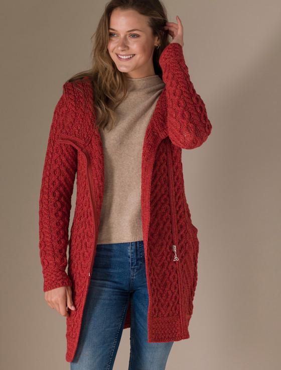 Aran Cashmere ‎‎Claddagh Heart‎ De‎sign Side Zip Coatigan‎‎‎