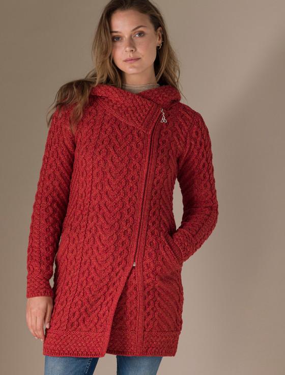 aran cashmere ‎‎Claddagh Heart‎ De‎sign Side Zip Coatigan‎‎‎