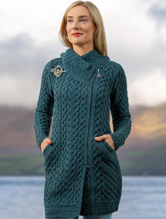 aran cashmere ‎Claddagh Heart‎ Design Sid‎e Zip Coatigan‎‎‎