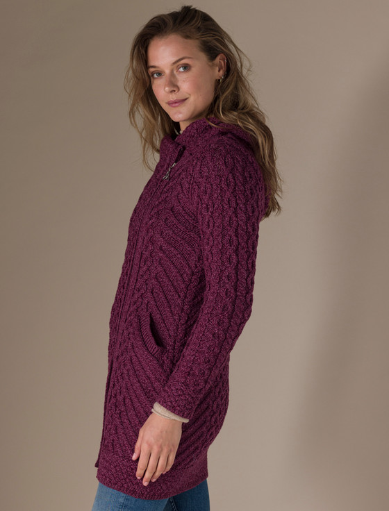 Aran Cashmere Claddagh Heart Design Side Zip Coatigan