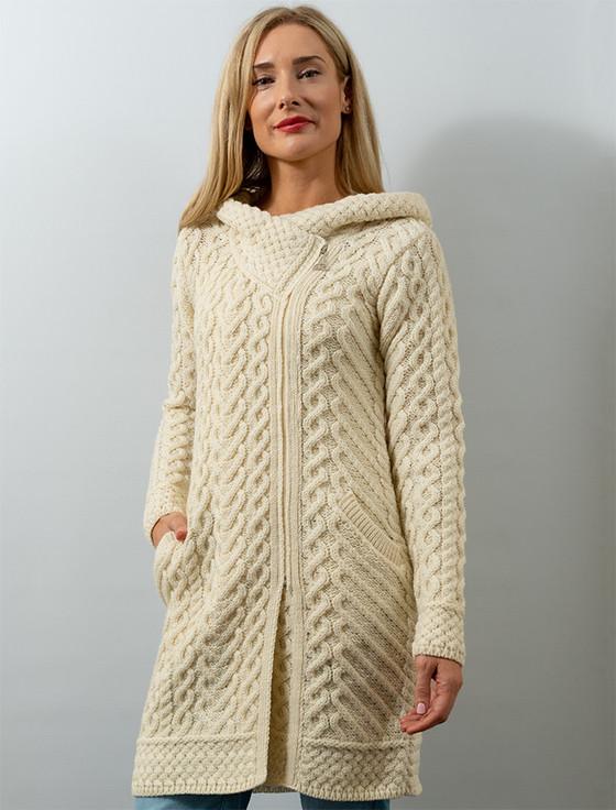 Aran Cashmere ‎Claddagh Heart‎ Design Side Zip Coatigan‎‎‎