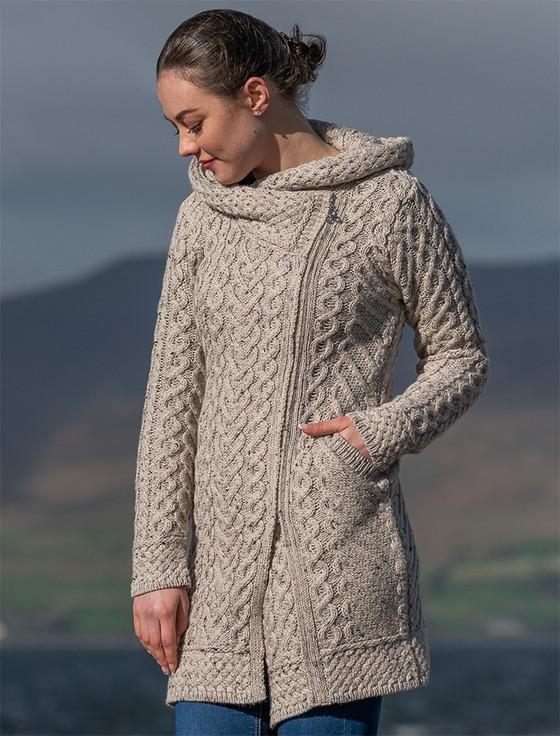 aran cashmere Claddagh Heart Design Side Zip Coatigan‎‎