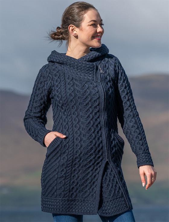 Aran Cashmere Claddagh Heart Design Side Zip Coatigan‎‎‎